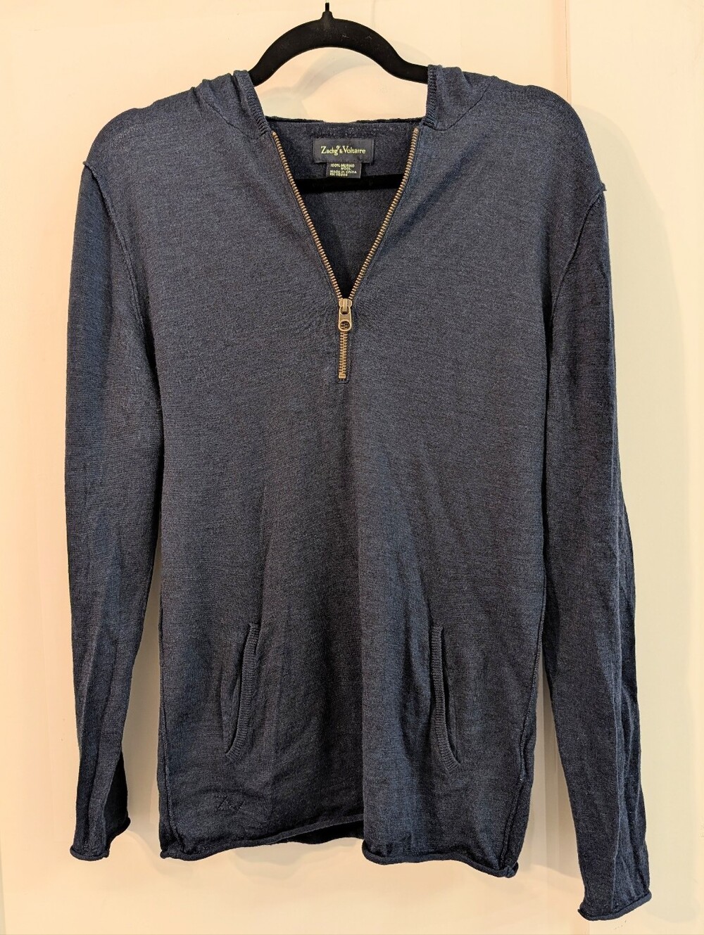 Zadig & Voltaire Merino Wool Hoodie Heathered Blue Size S